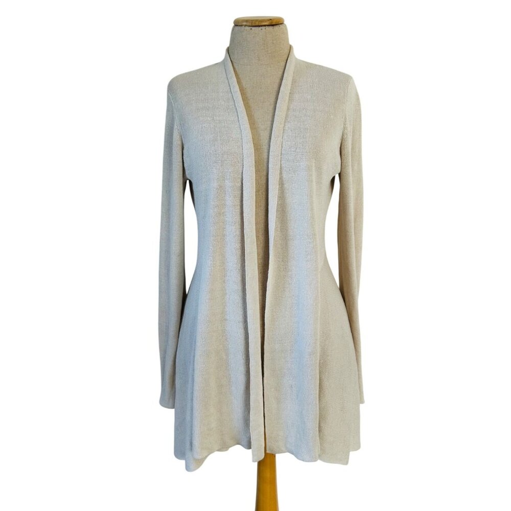 Eileen Fisher Women's SZ Small Gray Beige 100% Linen Open Front Cardigan